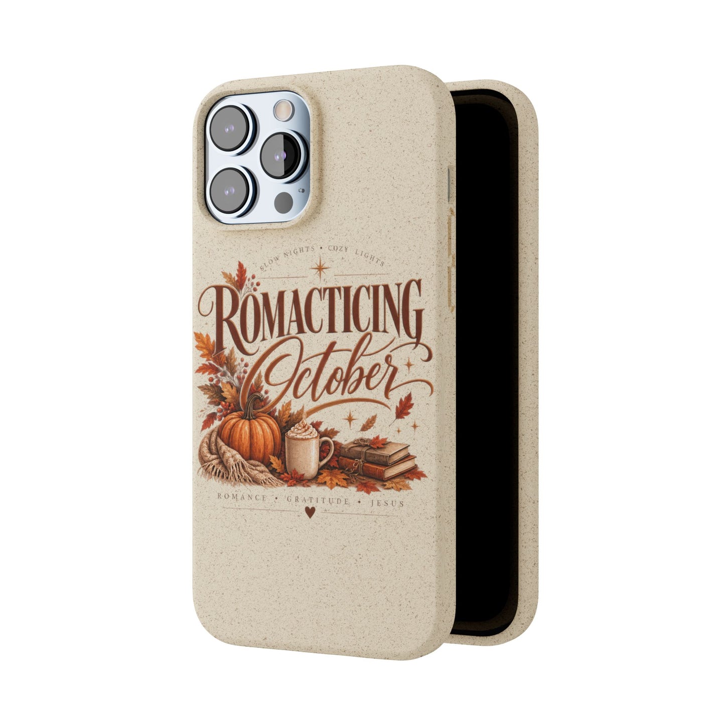 Biodegradable Phone Case — "Romacting October" Fall Pumpkin Coffee Design