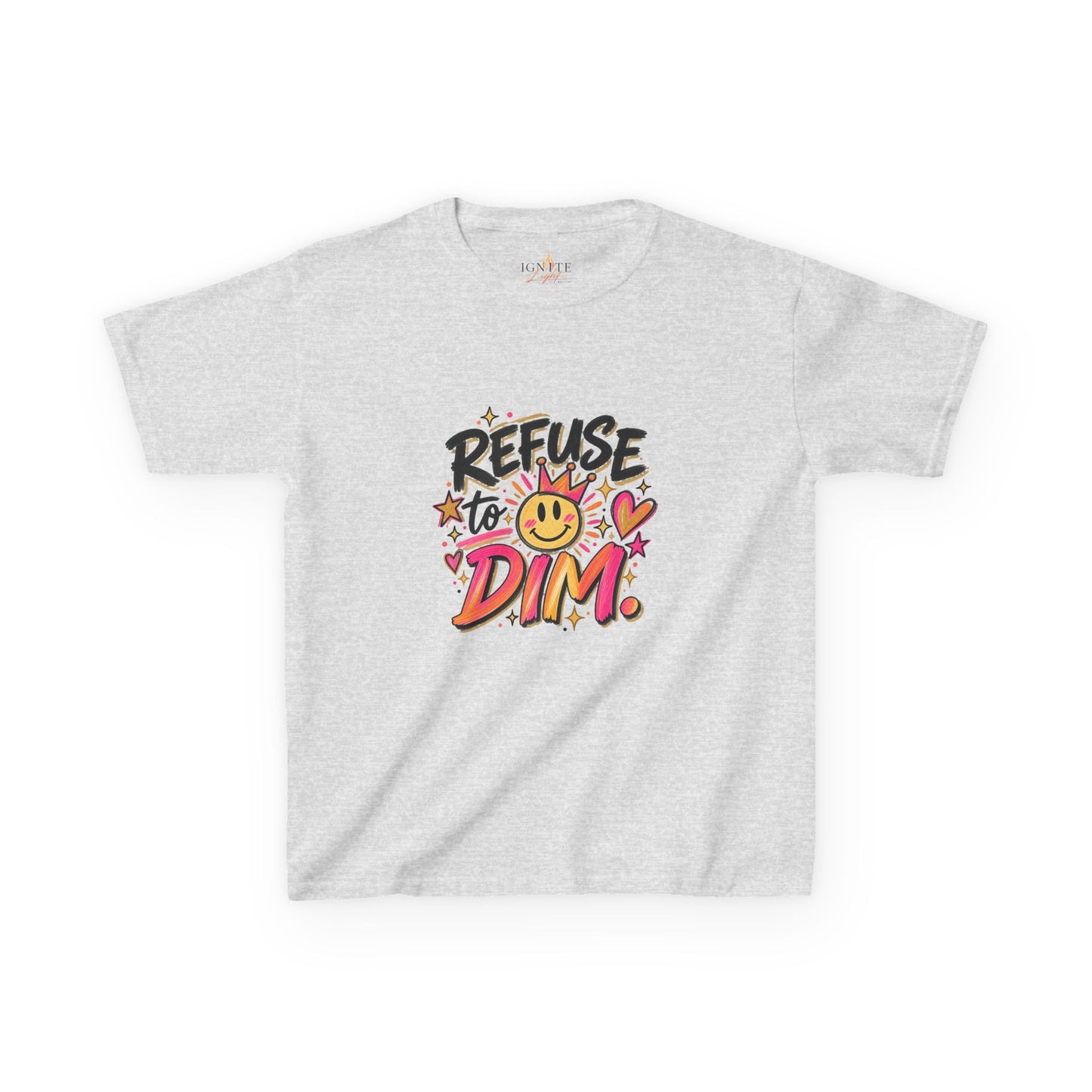 Kids T-Shirt — "Refuse to Dim" Smiley Graphic Tee, Positive Vibes Kids Shirt