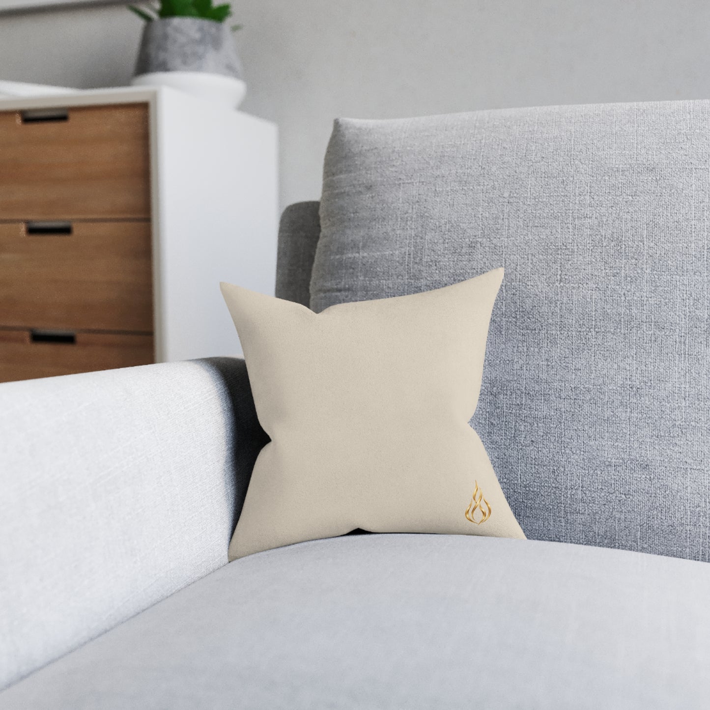 Square Decorative Pillow - Blush Pink Velvet Back, Gold Accent