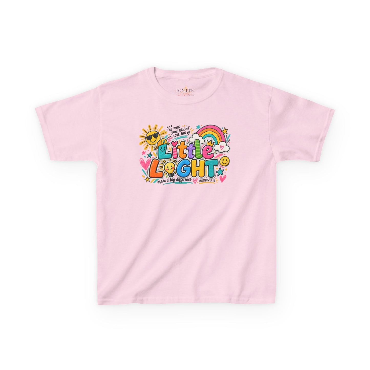 Kids Tee — "Little Light" Rainbow Sunshine Graphic