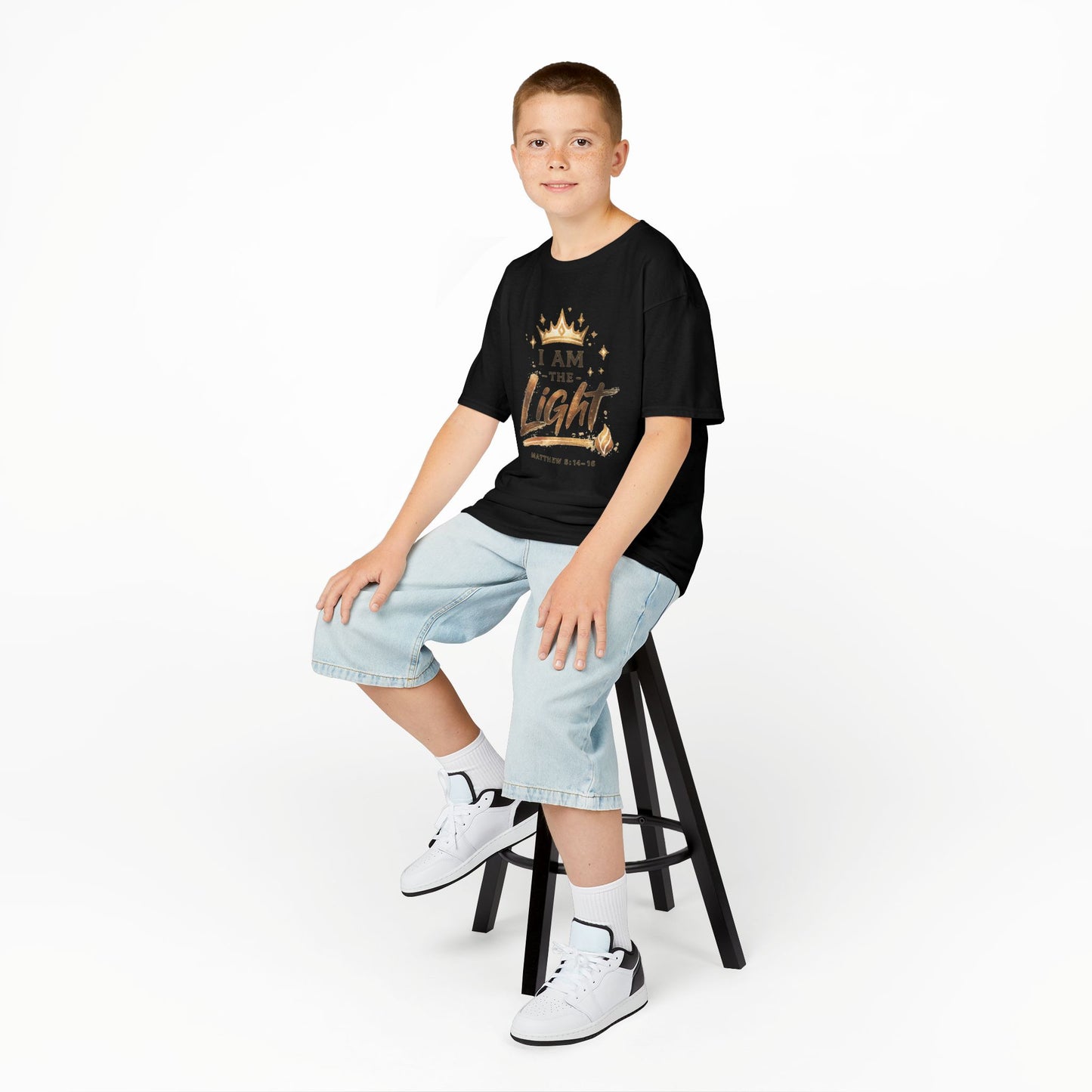 I Am The Light Kids T-Shirt — Christian Faith Tee with Crown & Matthew 5:14 Verse