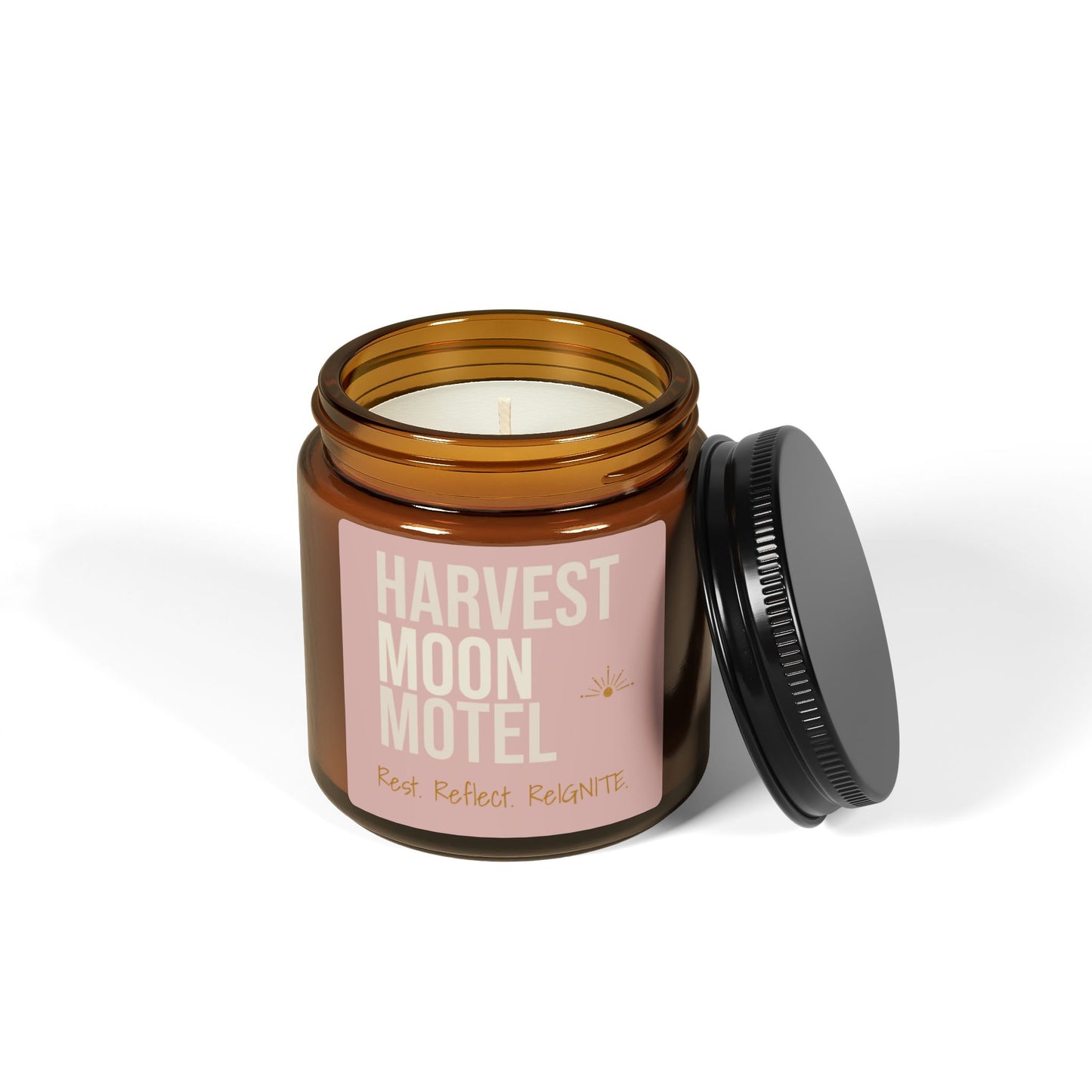 Harvest Moon Motel Scented Soy Candle — Amber Jar, Cozy Autumn Aromas