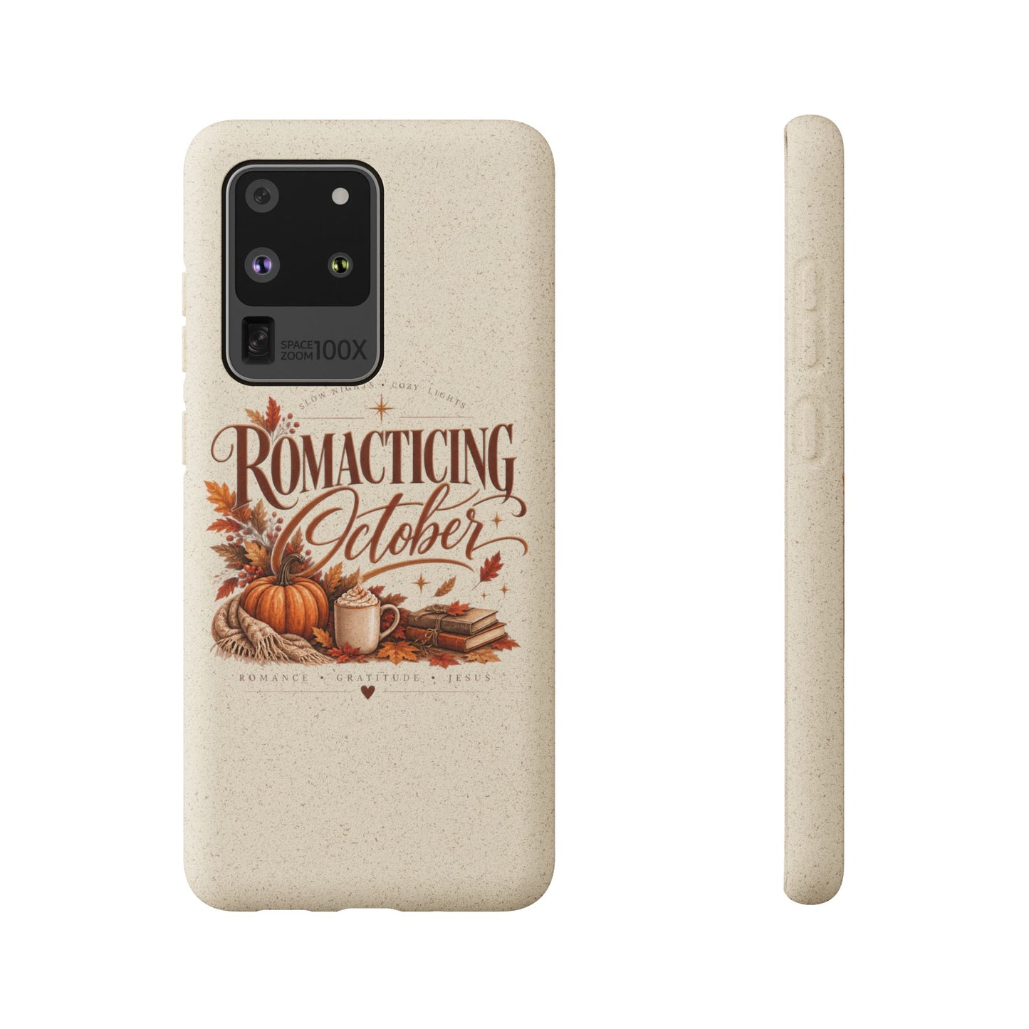 Biodegradable Phone Case — "Romacting October" Fall Pumpkin Coffee Design
