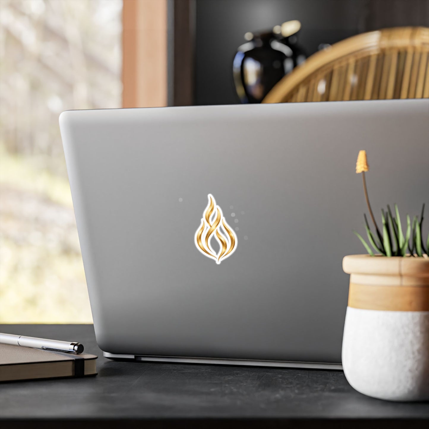 Gold Flame Vinyl Decal – Kiss-Cut Decorative Sticker for Laptops, Windows & Gifts