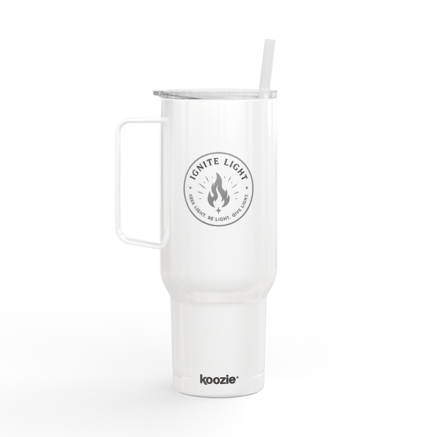 Engraved 40oz Insulated Tumbler with Handle & Lid — 'Ignite Light' Campfire Logo