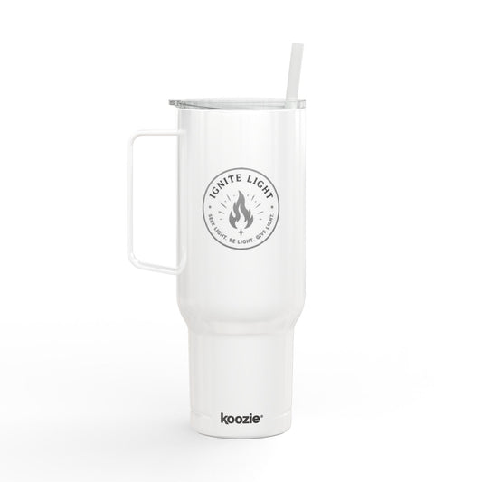 Engraved 40oz Insulated Tumbler with Handle & Lid — 'Ignite Light' Campfire Logo