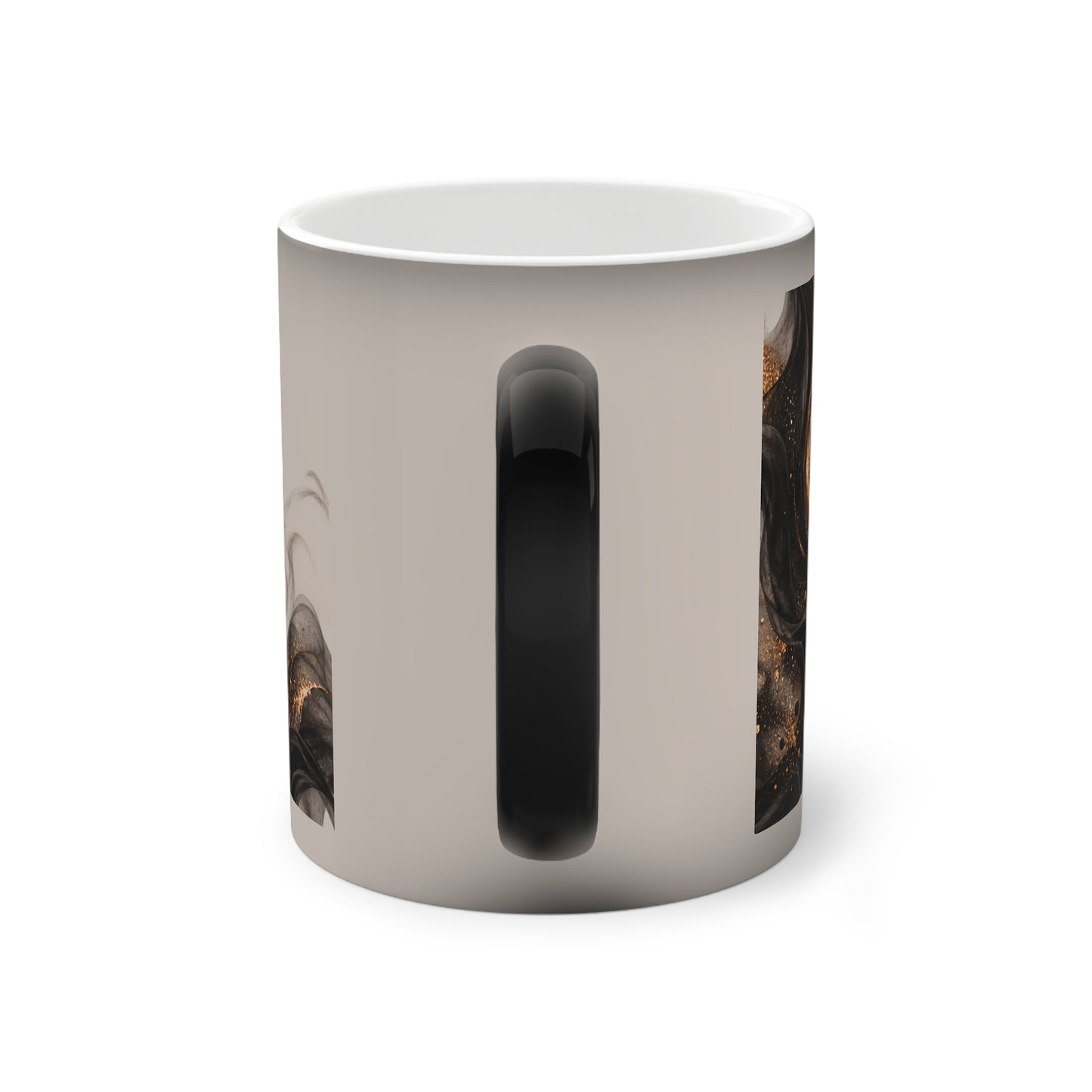 Color-Changing Mug — Black & Gold Flame Art 11oz