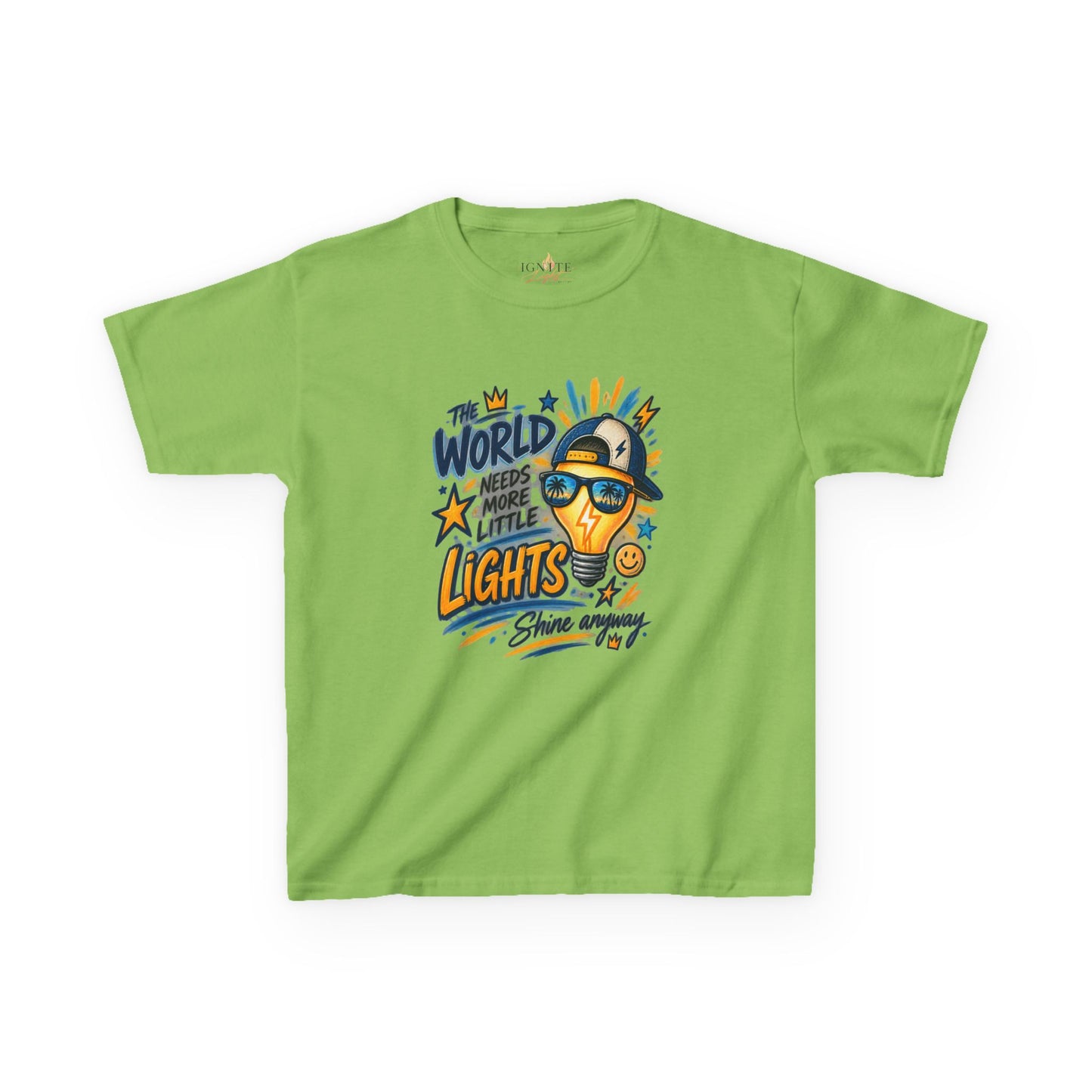 Kids T‑Shirt — "The World Needs More Little Lights" Cute Sunglasses Lightbulb Graphic