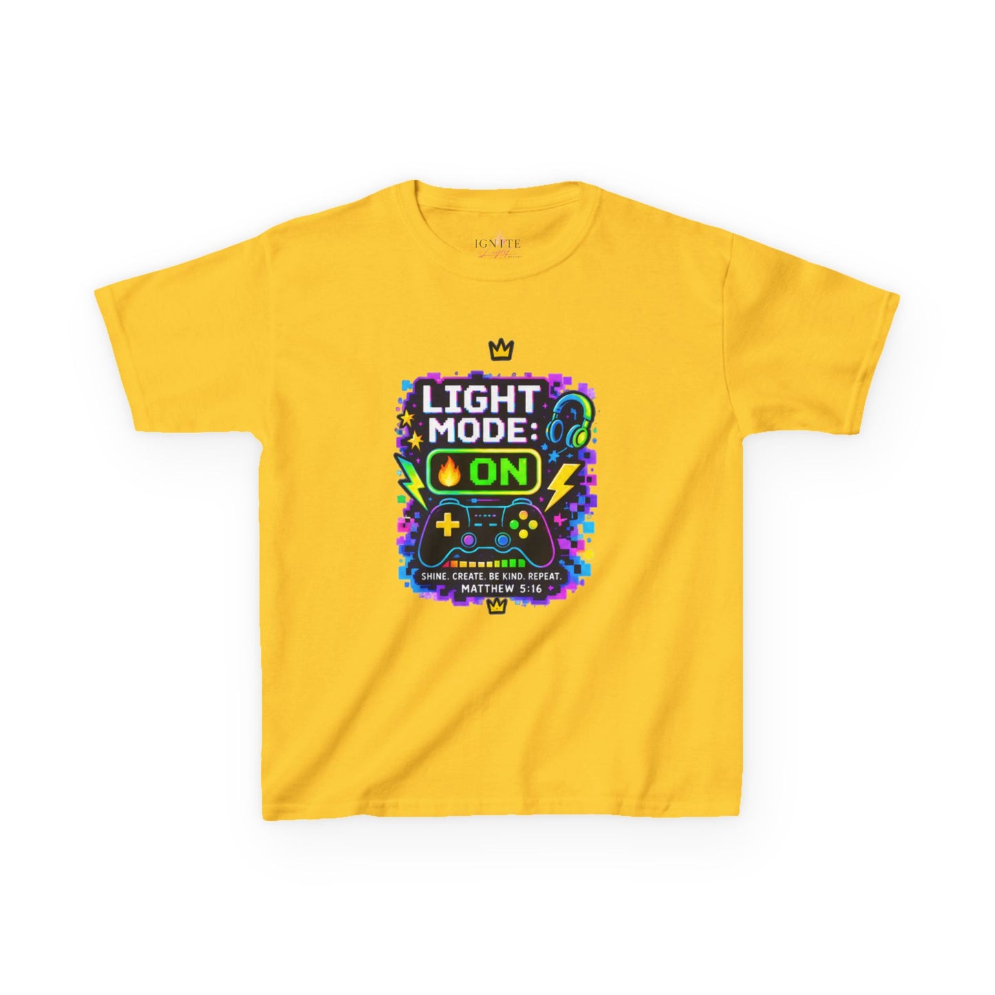 Kids Tee — 'Light Mode On' Neon Gamer Graphic Shirt