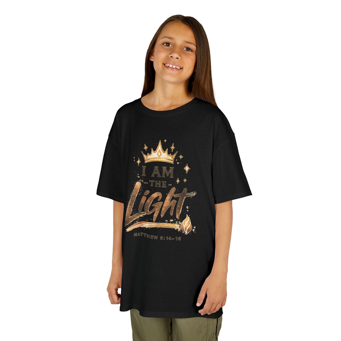 I Am The Light Kids T-Shirt — Christian Faith Tee with Crown & Matthew 5:14 Verse