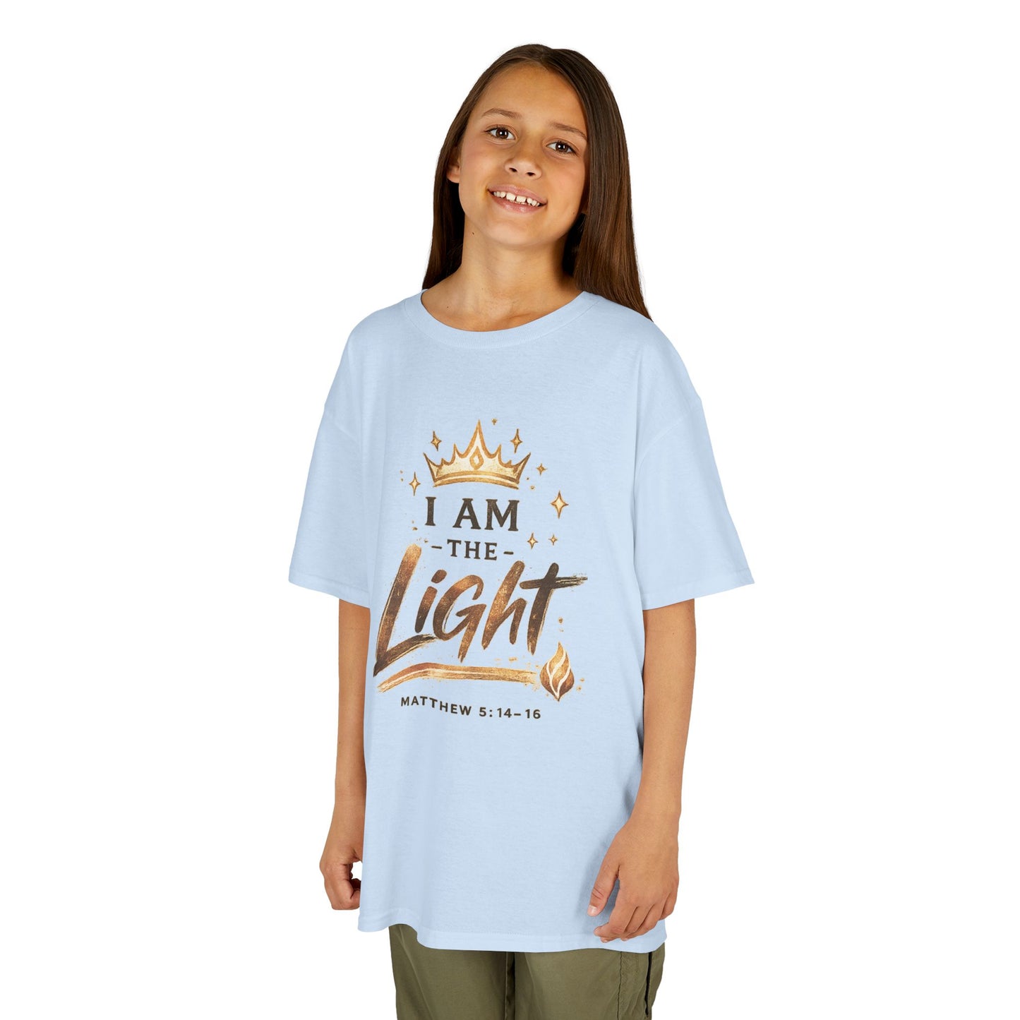 I Am The Light Kids T-Shirt — Christian Faith Tee with Crown & Matthew 5:14 Verse