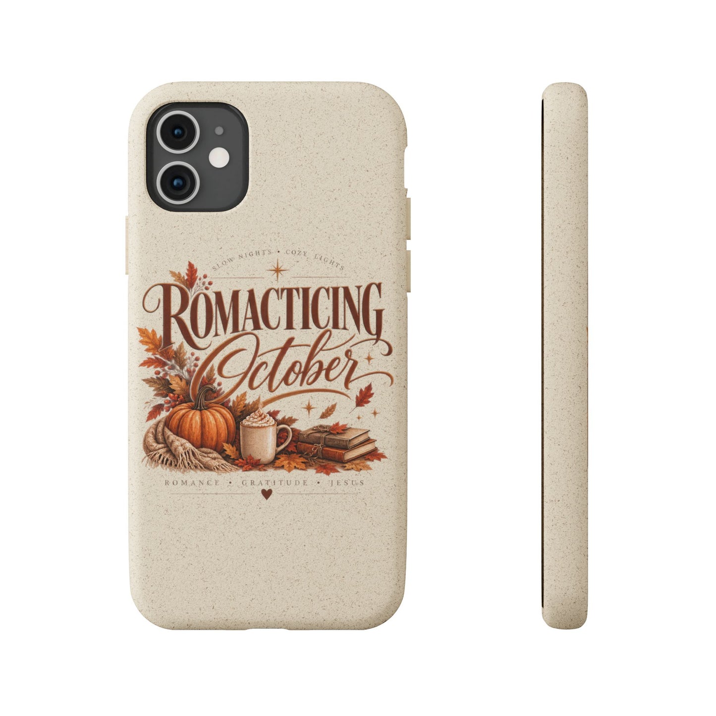 Biodegradable Phone Case — "Romacting October" Fall Pumpkin Coffee Design