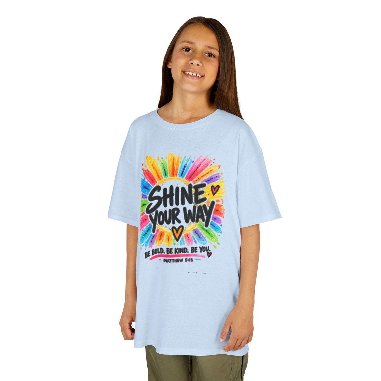 Kids T‑Shirt — "Shine Your Way" Colorful Rainbow Paint Graphic