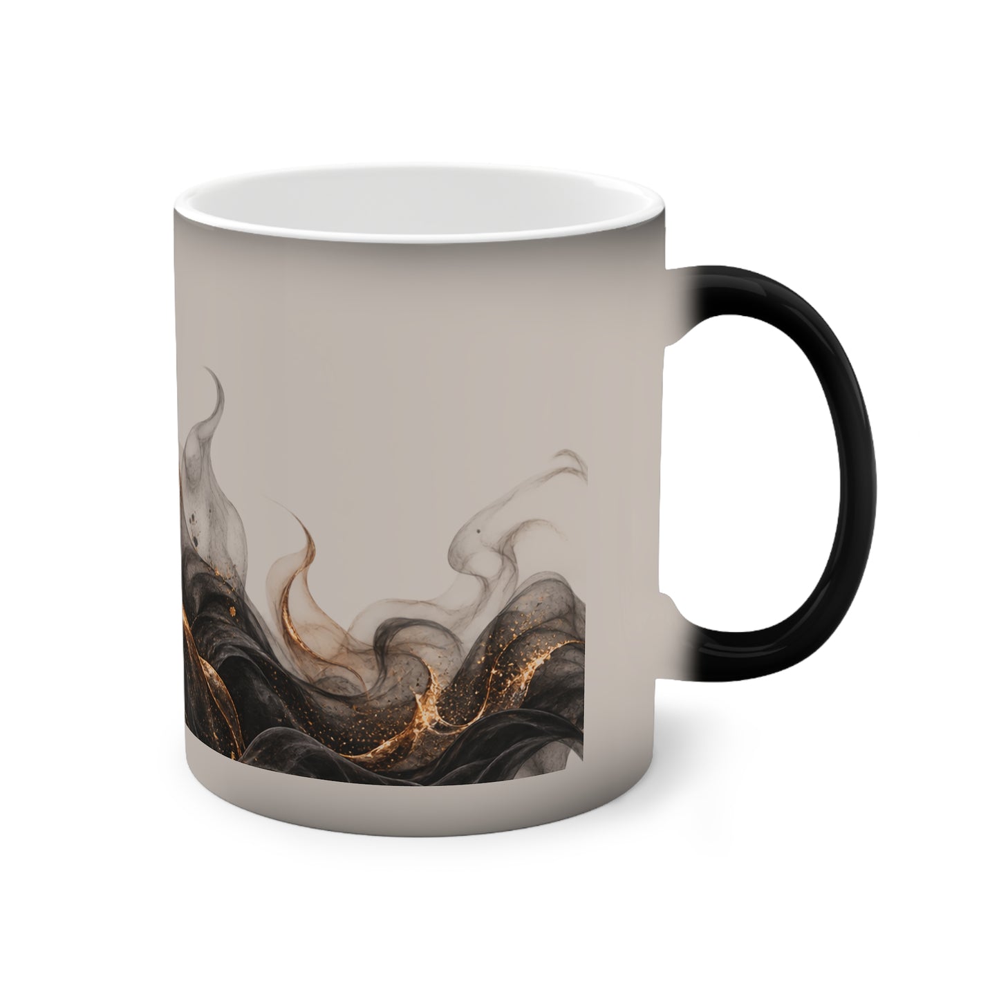 Color-Changing Mug — Black & Gold Flame Art 11oz