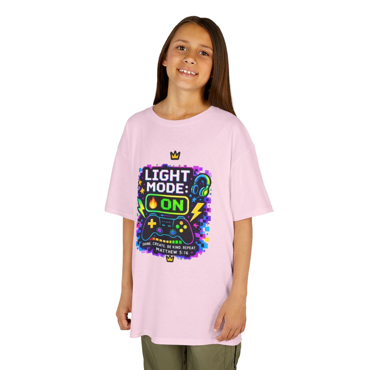 Kids Tee — 'Light Mode On' Neon Gamer Graphic Shirt