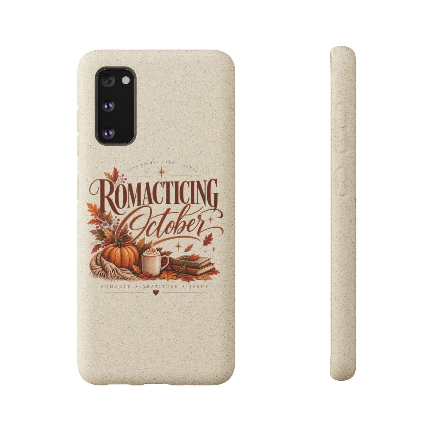 Biodegradable Phone Case — "Romacting October" Fall Pumpkin Coffee Design