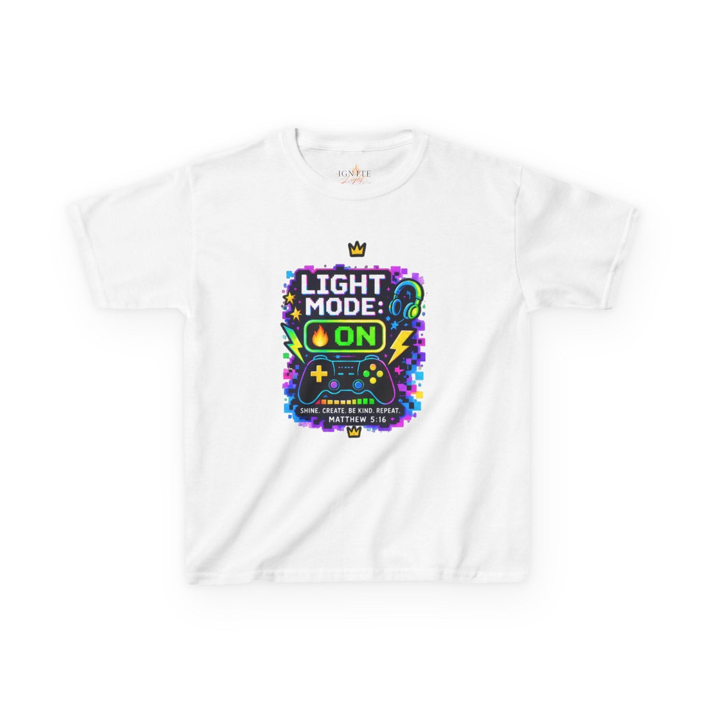 Kids Tee — 'Light Mode On' Neon Gamer Graphic Shirt