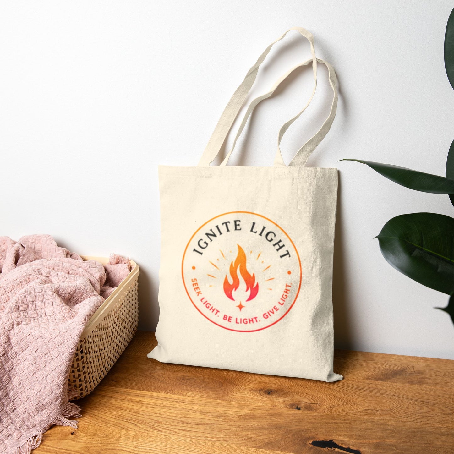 Ignite Light flame logo Tote Bag | Stay Lit flame typography Tote Bag