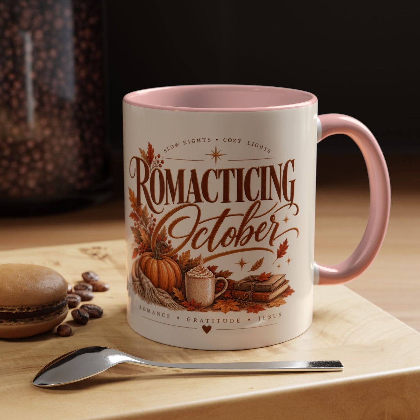 Romancing October Coffee Mug – Fall Pumpkin, Leaves & Cozy Autumn Vibes (11/15oz)