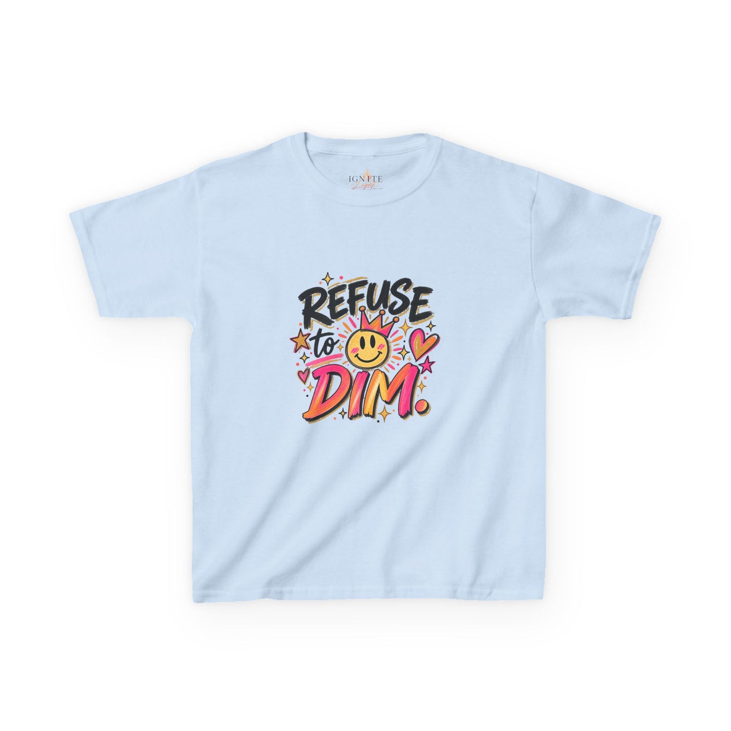 Kids T-Shirt — "Refuse to Dim" Smiley Graphic Tee, Positive Vibes Kids Shirt
