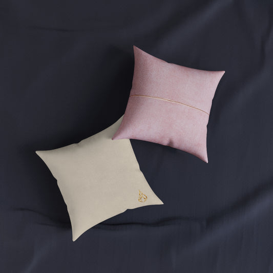 Square Decorative Pillow - Blush Pink Velvet Back, Gold Accent