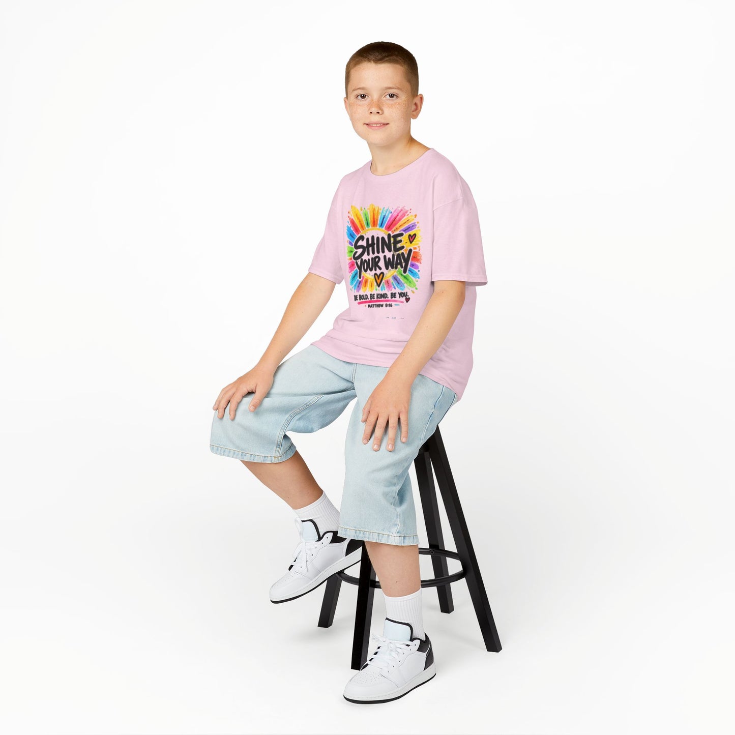 Kids T‑Shirt — "Shine Your Way" Colorful Rainbow Paint Graphic