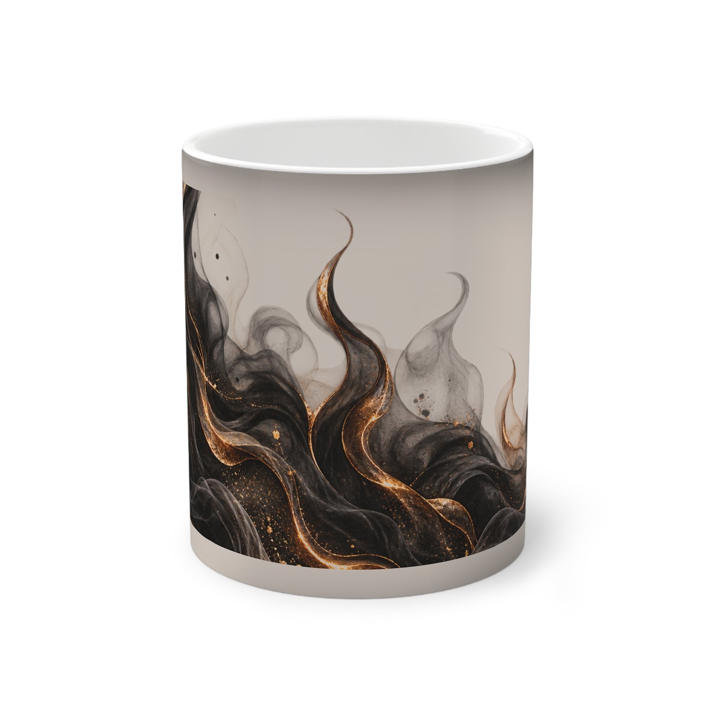 Color-Changing Mug — Black & Gold Flame Art 11oz