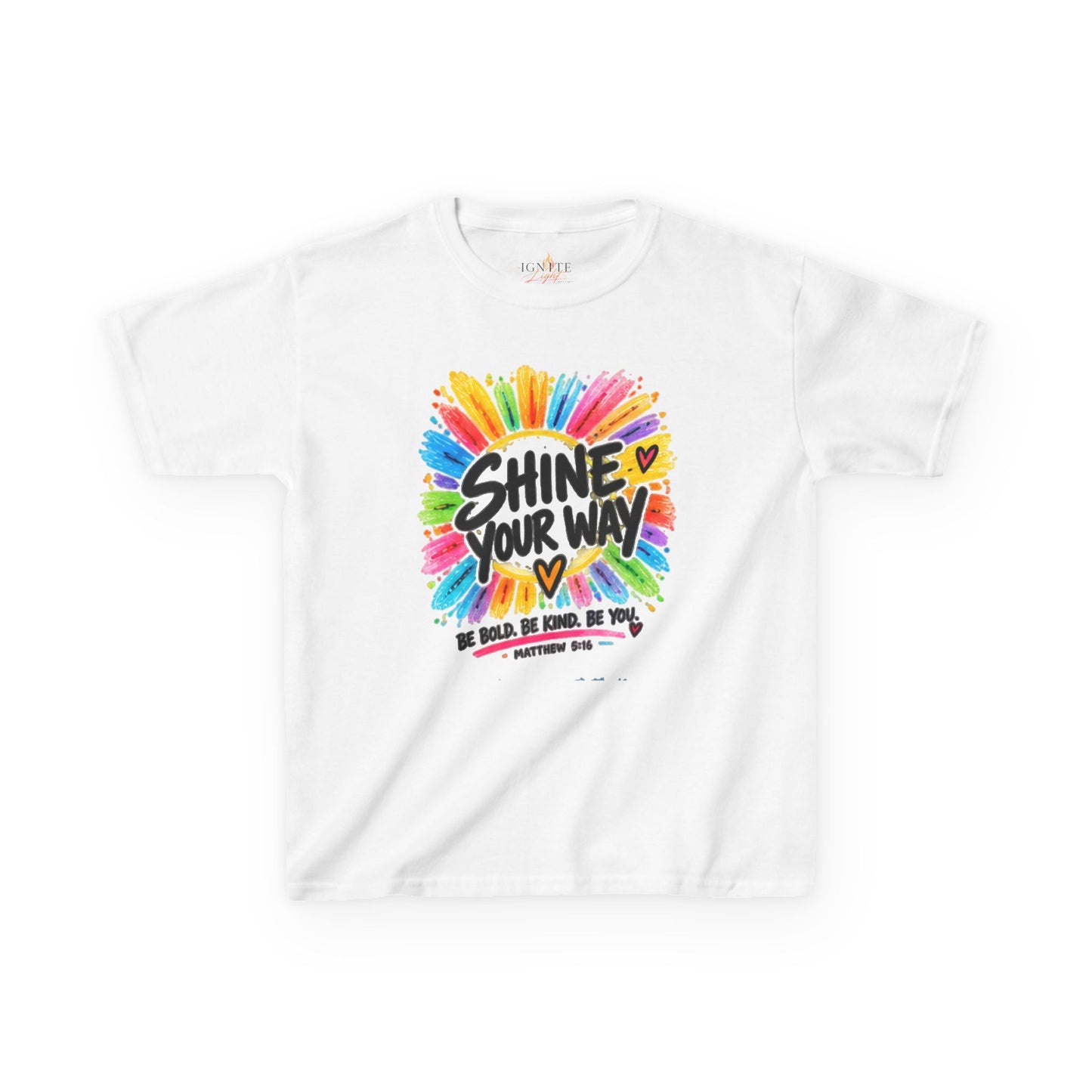 Kids T‑Shirt — "Shine Your Way" Colorful Rainbow Paint Graphic