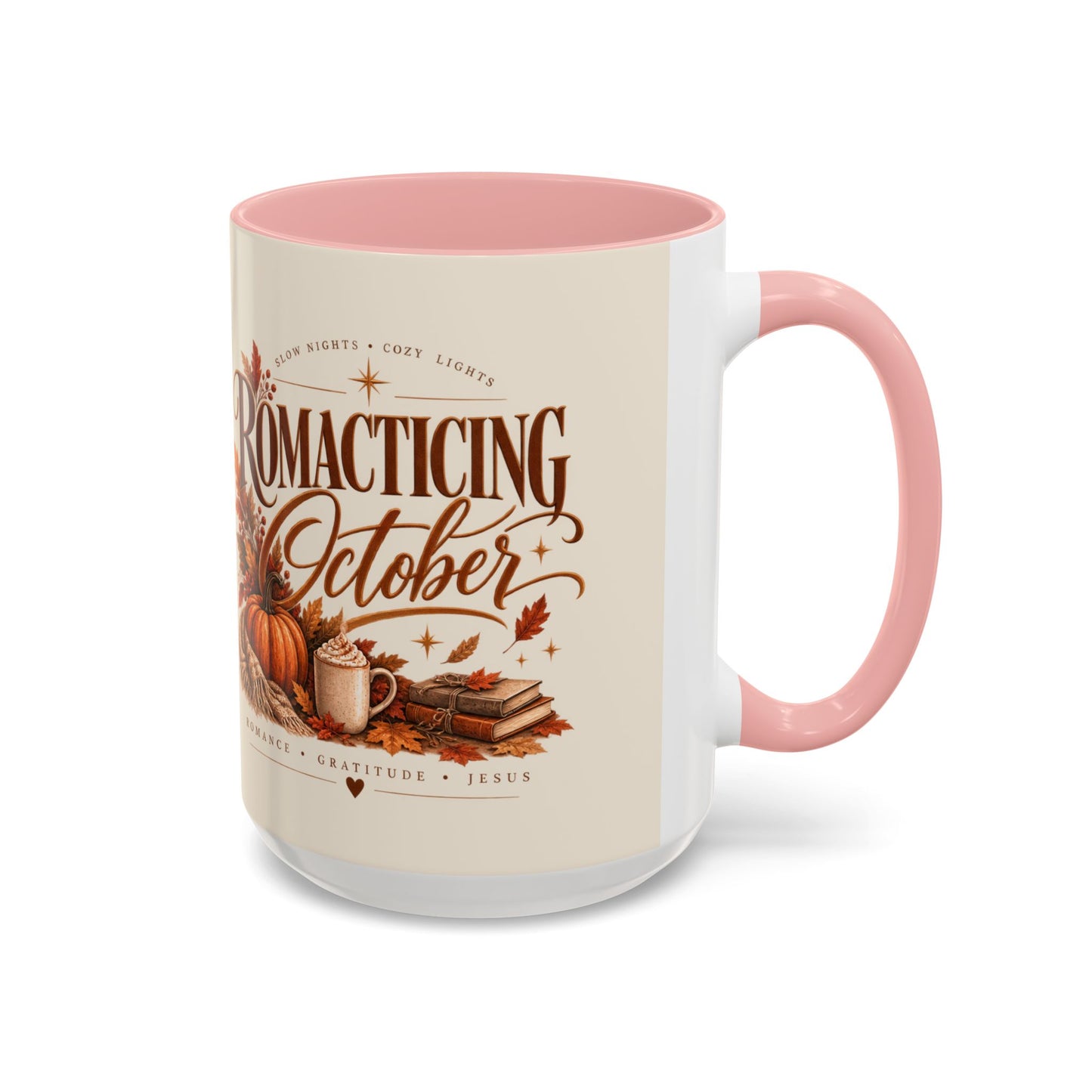 Romancing October Coffee Mug – Fall Pumpkin, Leaves & Cozy Autumn Vibes (11/15oz)