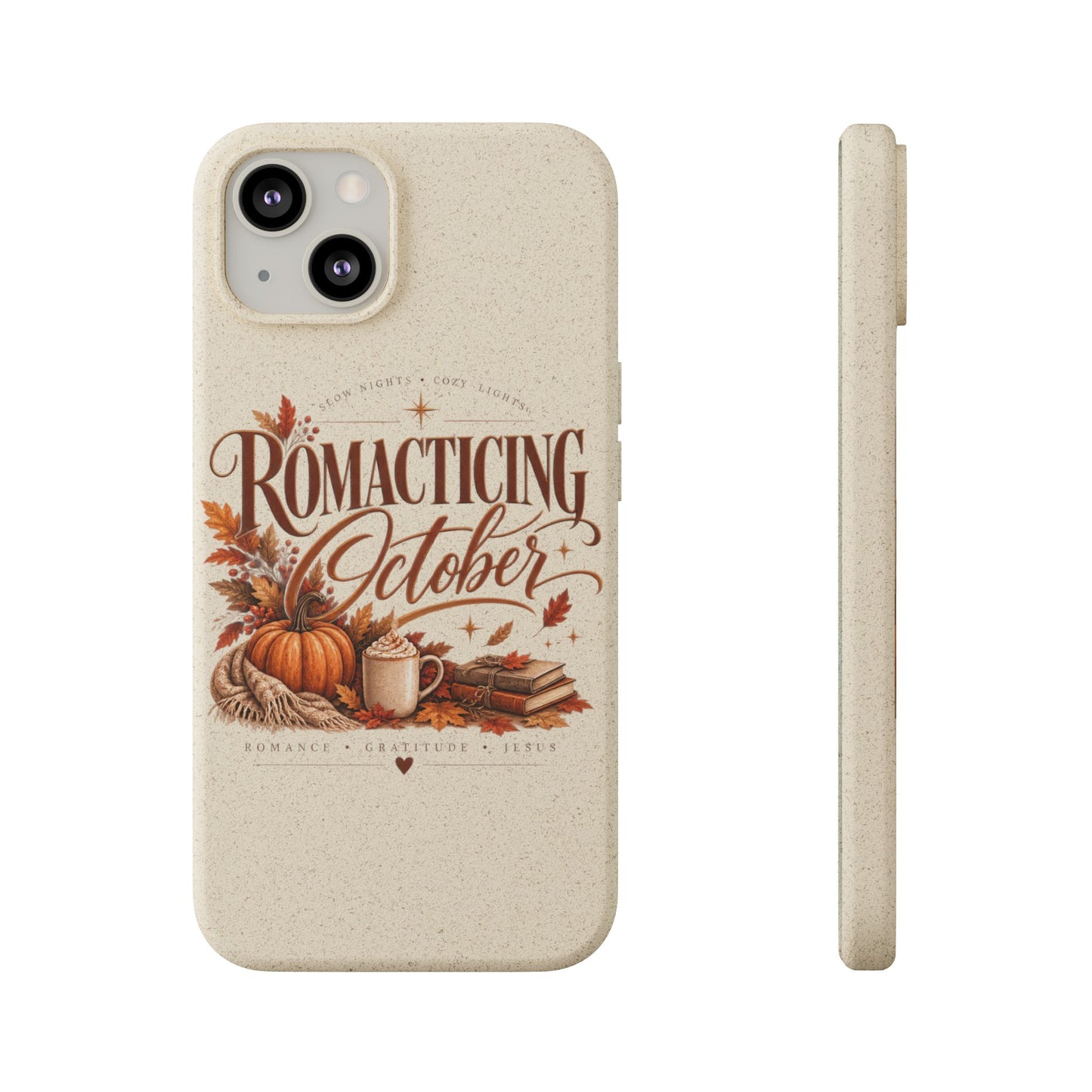 Biodegradable Phone Case — "Romacting October" Fall Pumpkin Coffee Design