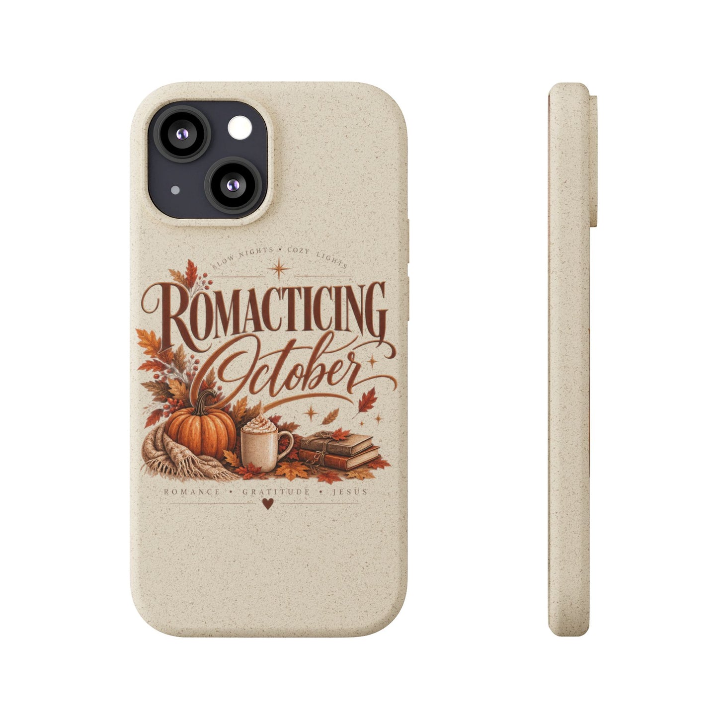 Biodegradable Phone Case — "Romacting October" Fall Pumpkin Coffee Design