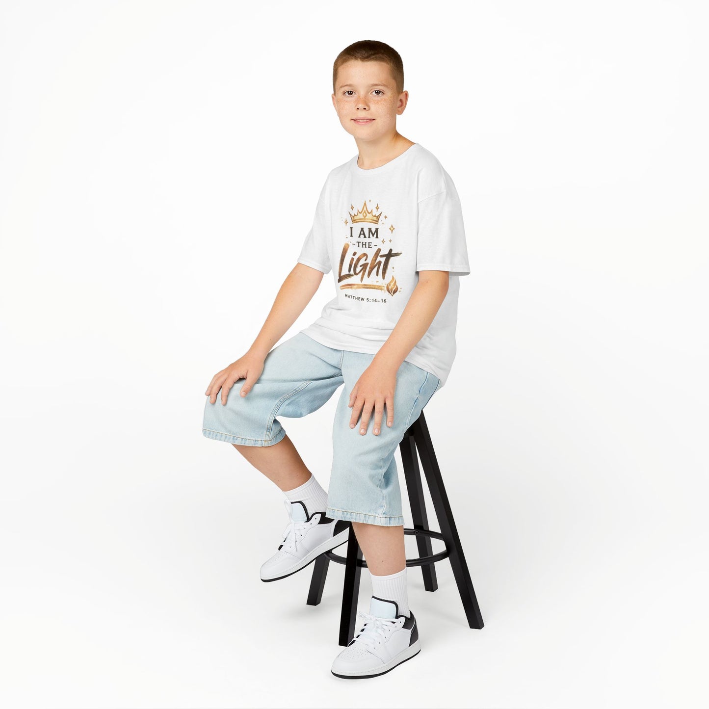 I Am The Light Kids T-Shirt — Christian Faith Tee with Crown & Matthew 5:14 Verse