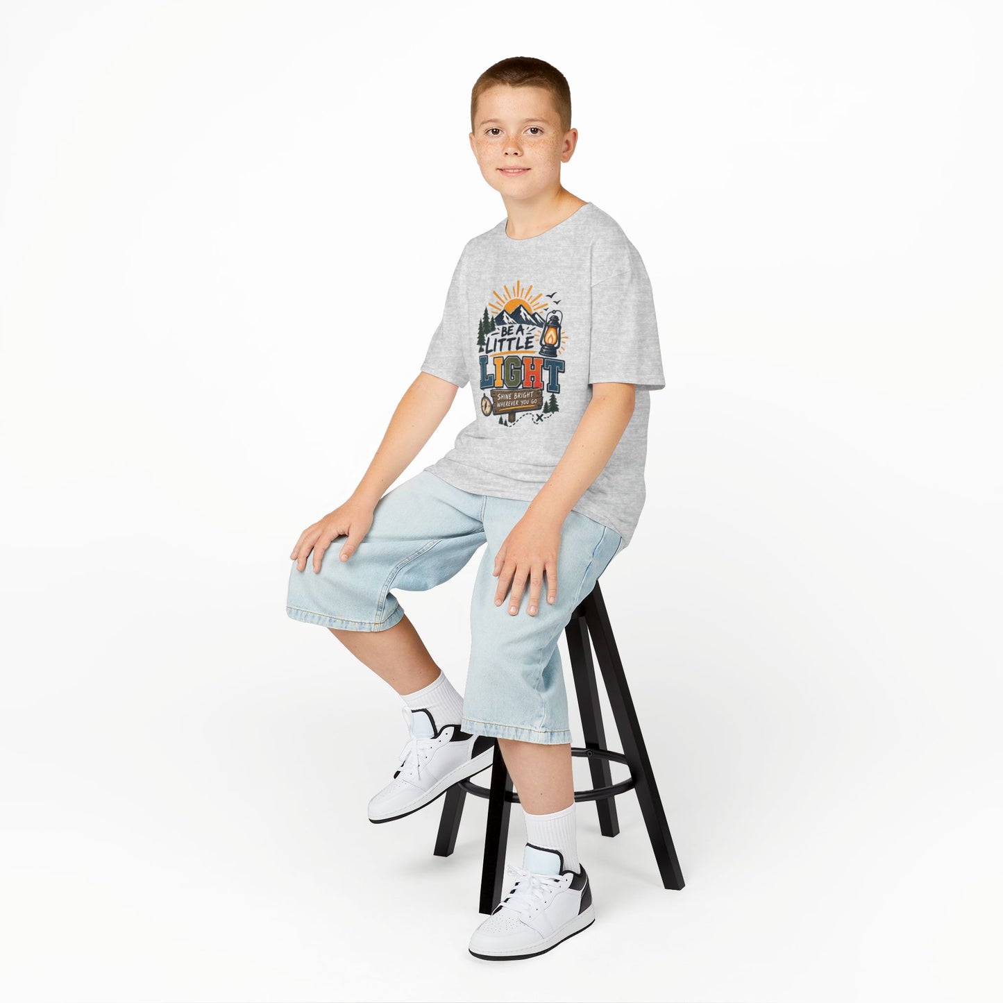 Kids Tee — "Be a Little Light" Camping Adventure Graphic