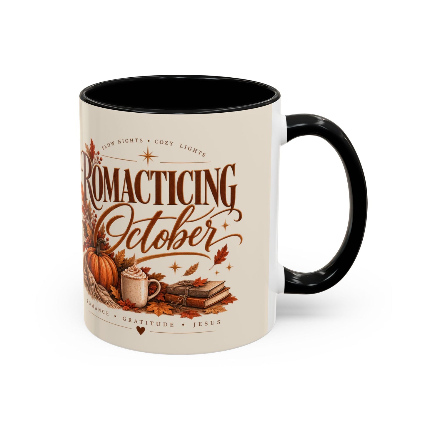 Romancing October Coffee Mug – Fall Pumpkin, Leaves & Cozy Autumn Vibes (11/15oz)