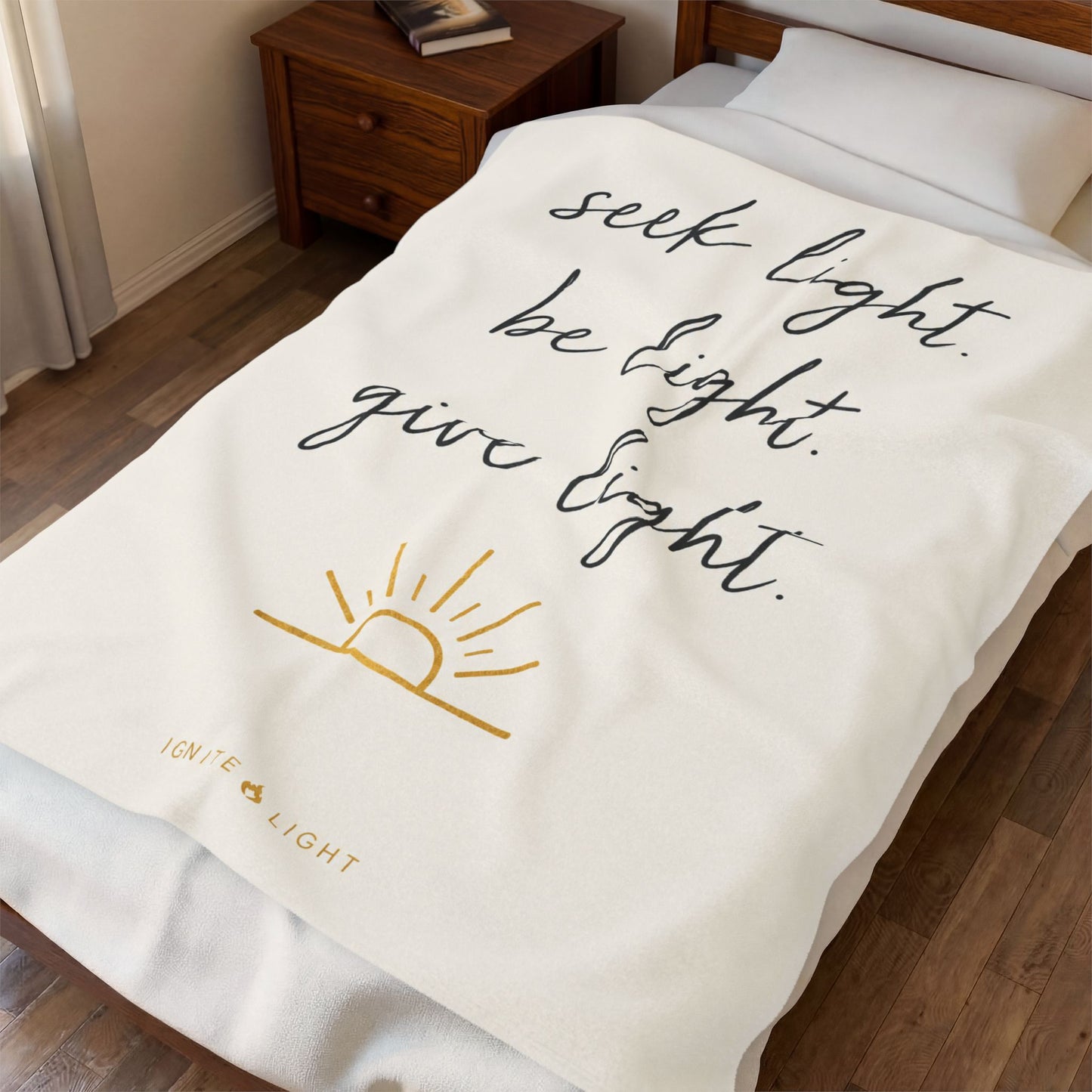 Inspirational Velveteen Blanket - "Seek Light. Be Light. Give Light." Cozy Throw for Home & Gifts