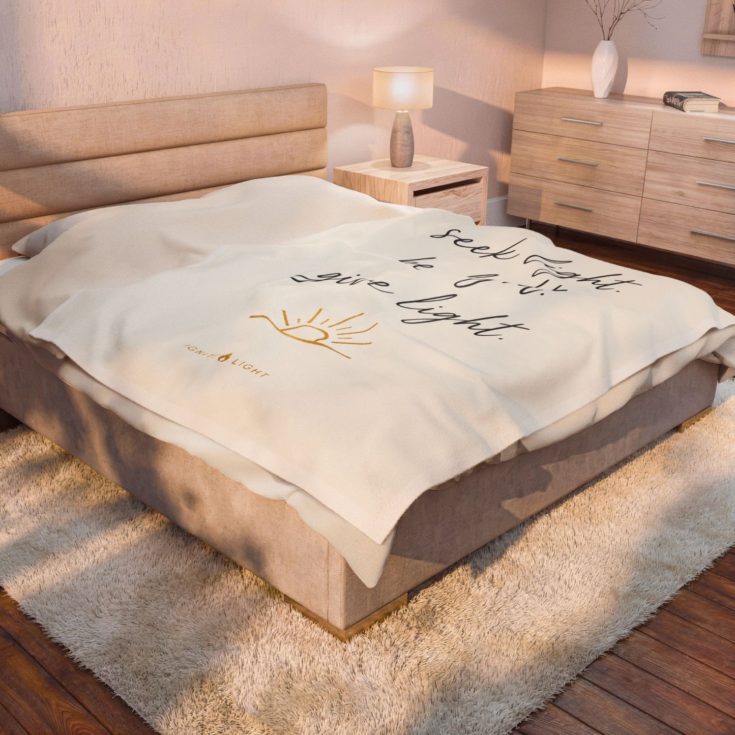 Inspirational Velveteen Blanket - "Seek Light. Be Light. Give Light." Cozy Throw for Home & Gifts