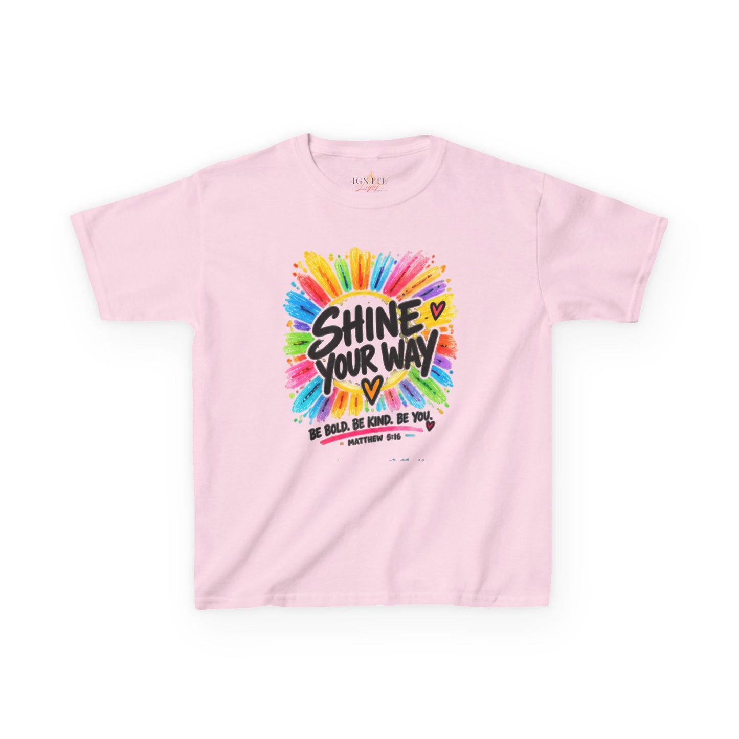 Kids T‑Shirt — "Shine Your Way" Colorful Rainbow Paint Graphic