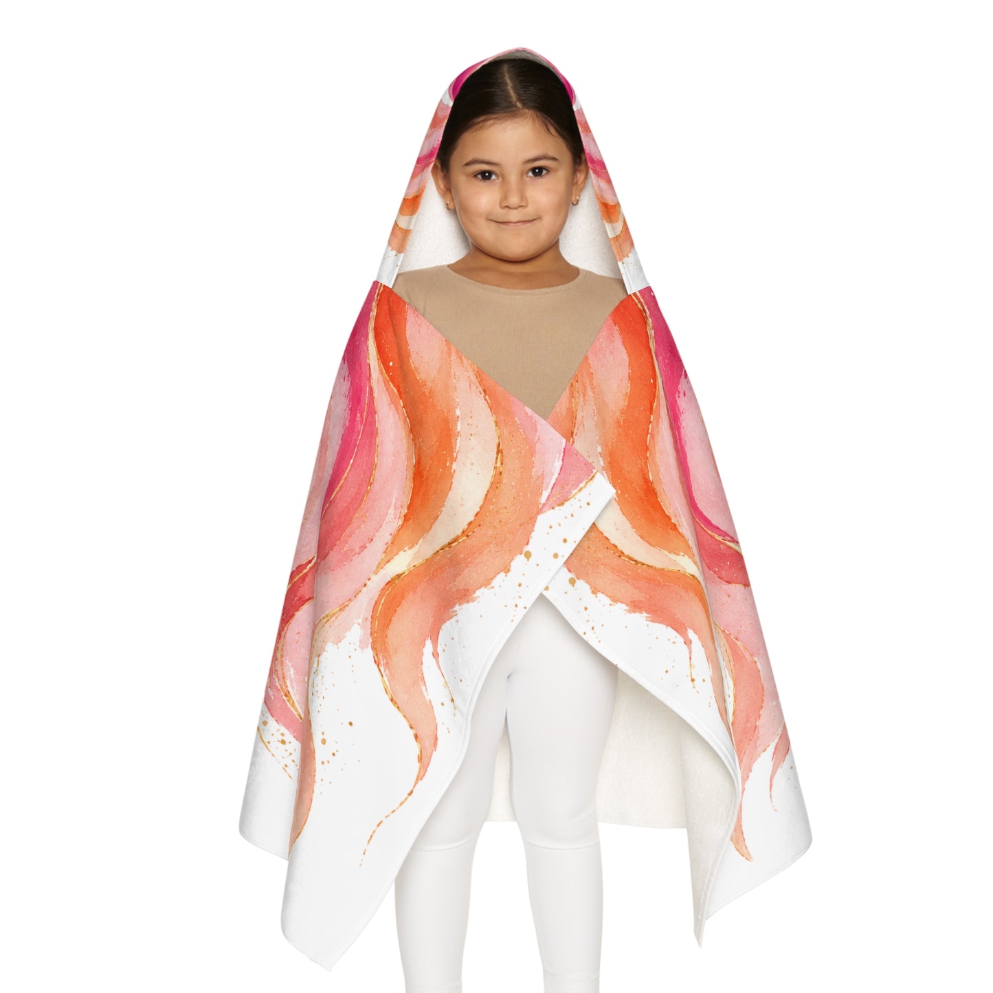 Youth Hooded Towel — Pink Watercolor Flame Hooded Beach & Bath Wrap