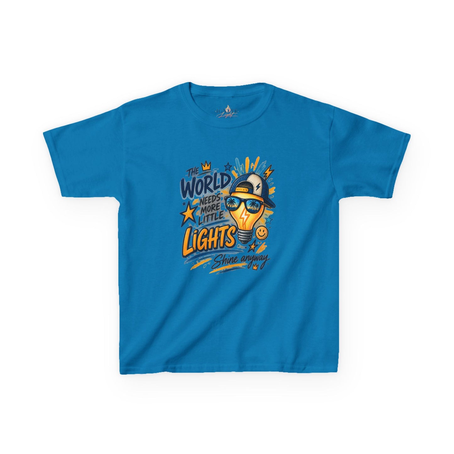 Kids T‑Shirt — "The World Needs More Little Lights" Cute Sunglasses Lightbulb Graphic