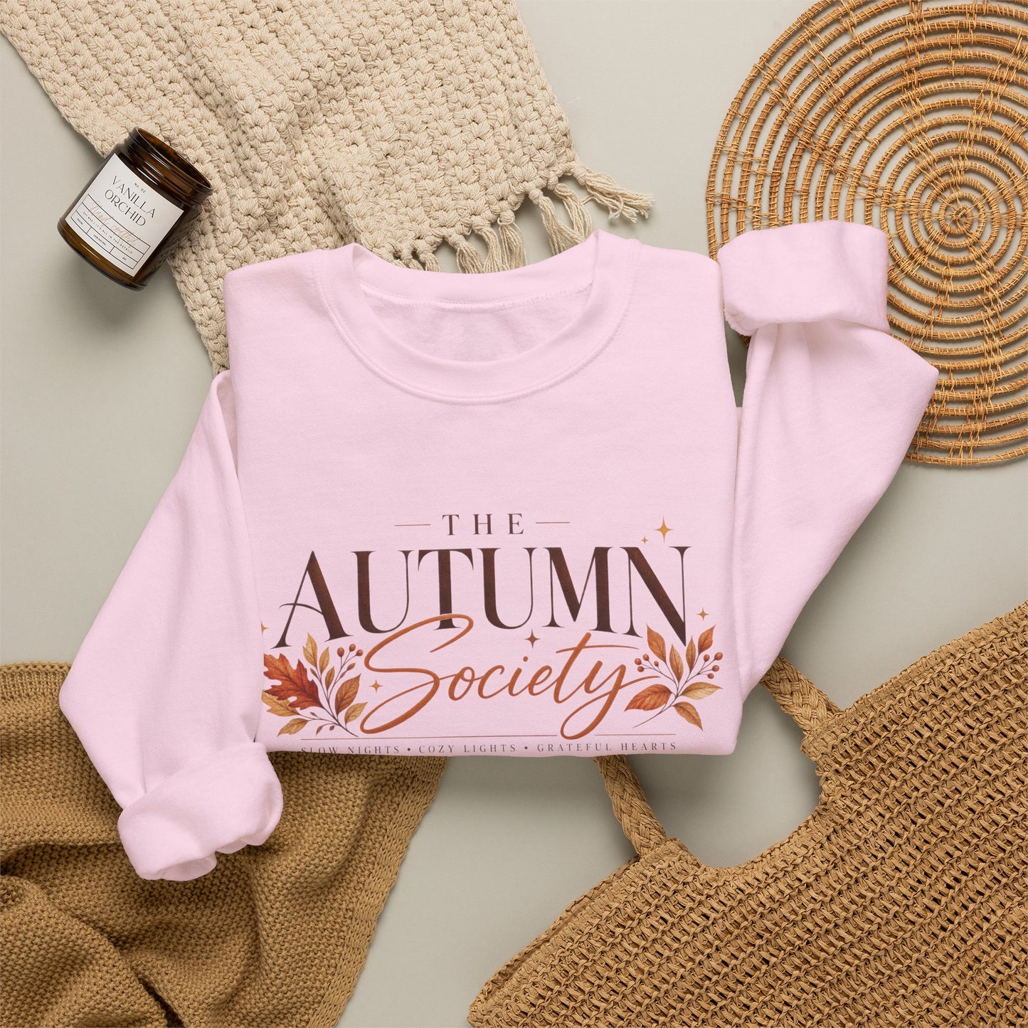 Autumn Society Sweatshirt — Cozy Fall Crewneck with Leaf Motif