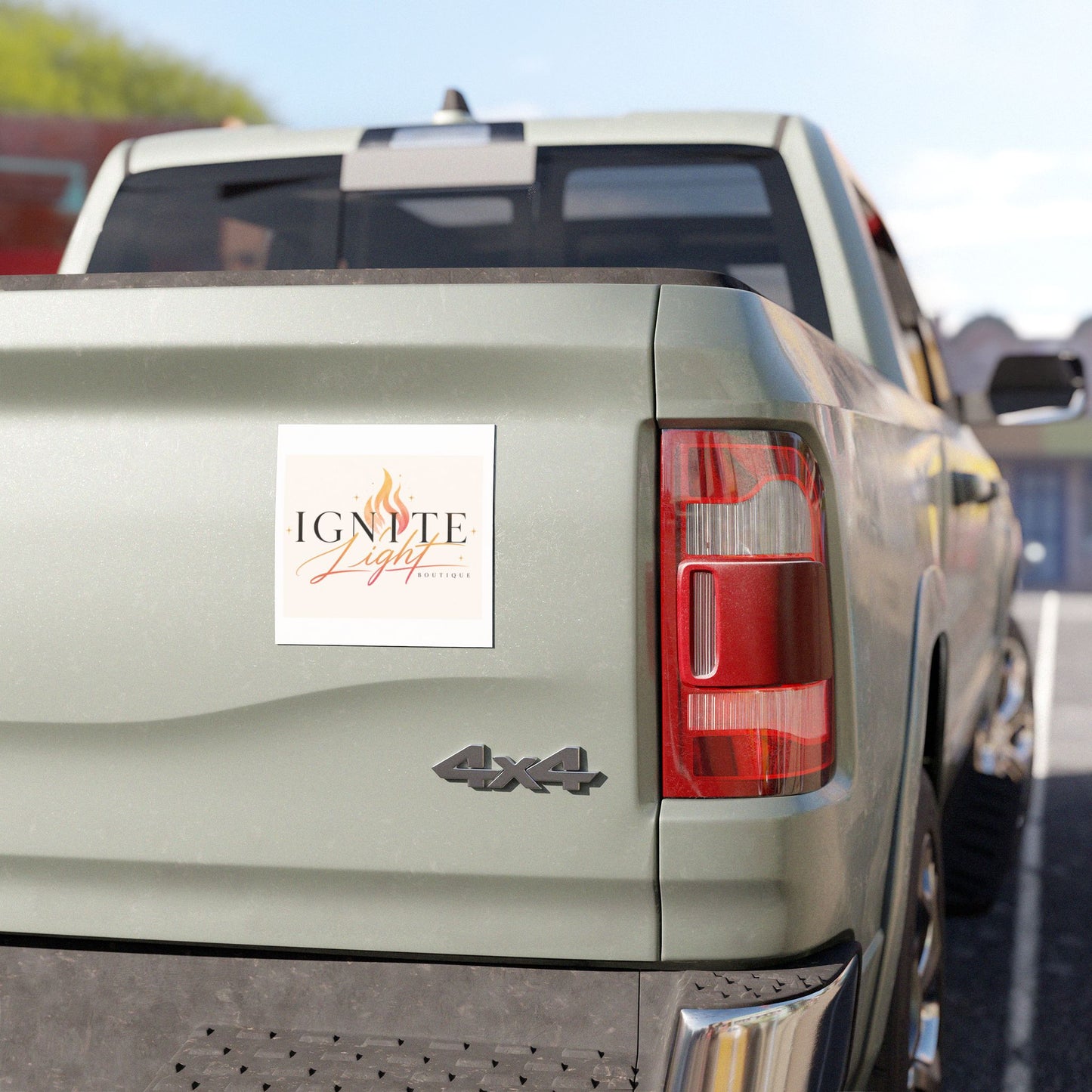 Ignite Light Boutique Logo Car Magnet — Flame Script Branding Magnet