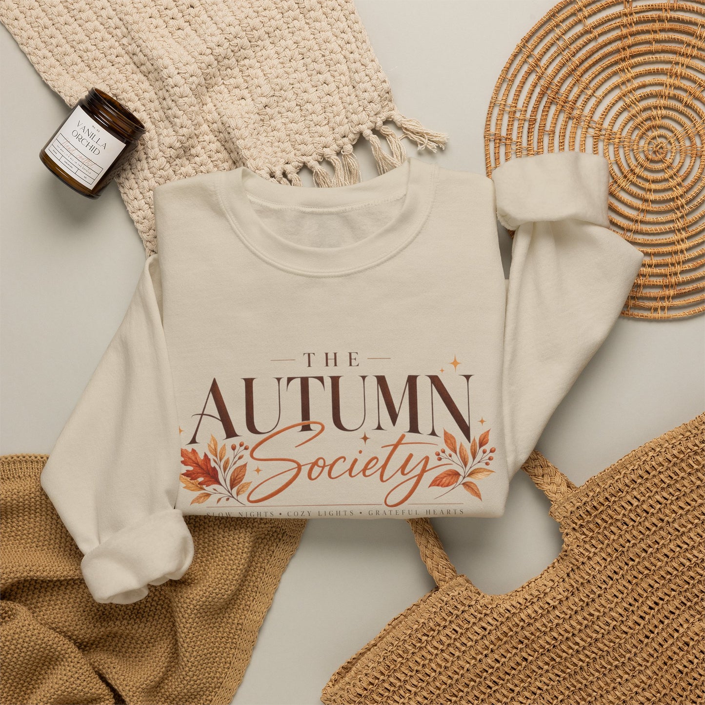 Autumn Society Sweatshirt — Cozy Fall Crewneck with Leaf Motif