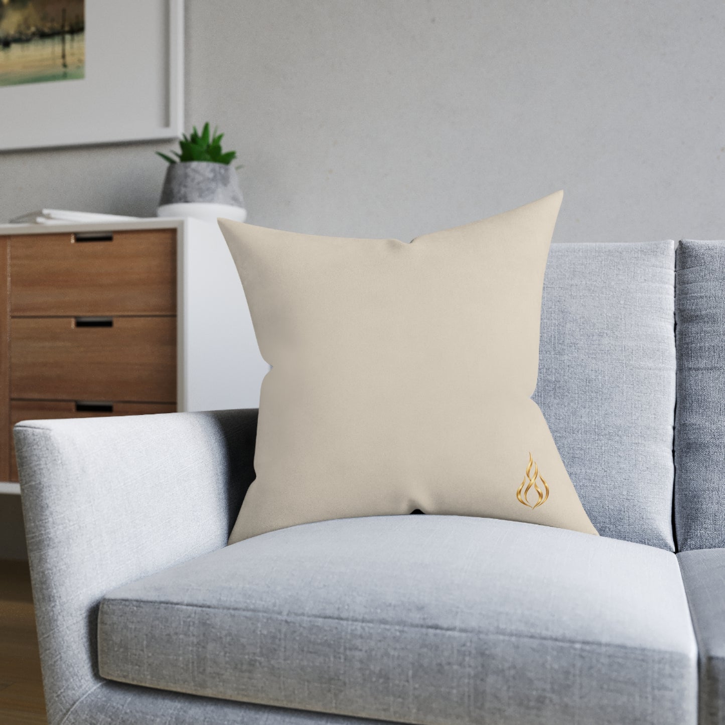 Square Decorative Pillow - Blush Pink Velvet Back, Gold Accent