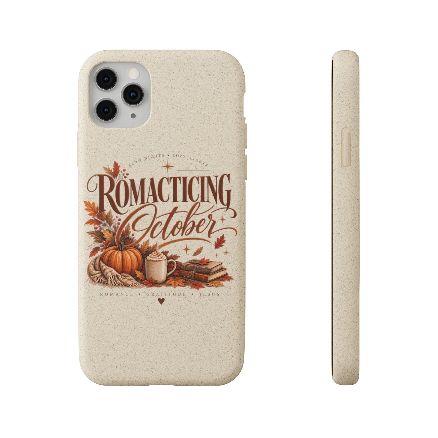 Biodegradable Phone Case — "Romacting October" Fall Pumpkin Coffee Design