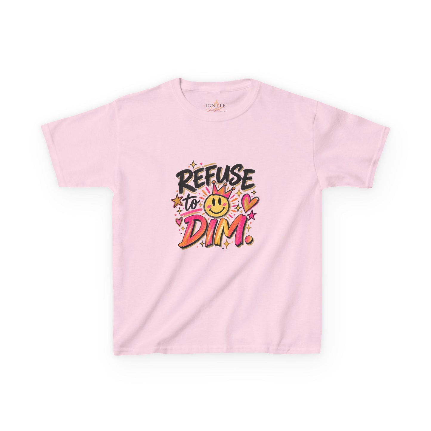 Kids T-Shirt — "Refuse to Dim" Smiley Graphic Tee, Positive Vibes Kids Shirt