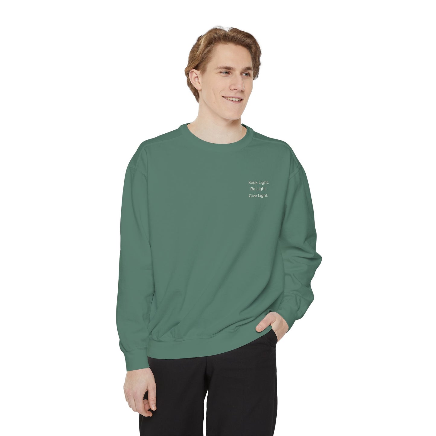 Crew Neck Sweatshirt "Seek Light Be Light Give Light"