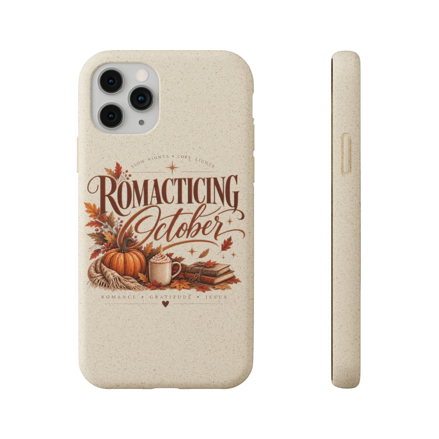 Biodegradable Phone Case — "Romacting October" Fall Pumpkin Coffee Design