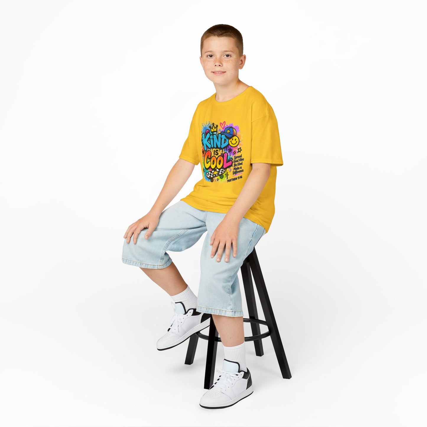 Kids T‑Shirt — "Kind Is Cool" Colorful Graffiti Design