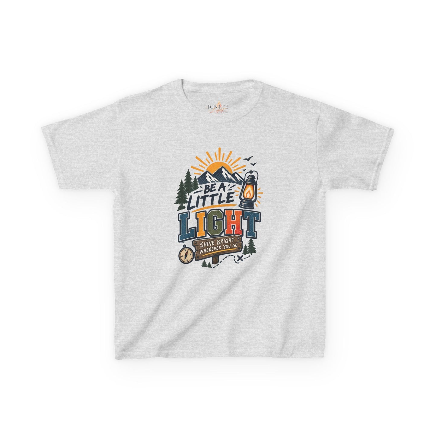Kids Tee — "Be a Little Light" Camping Adventure Graphic