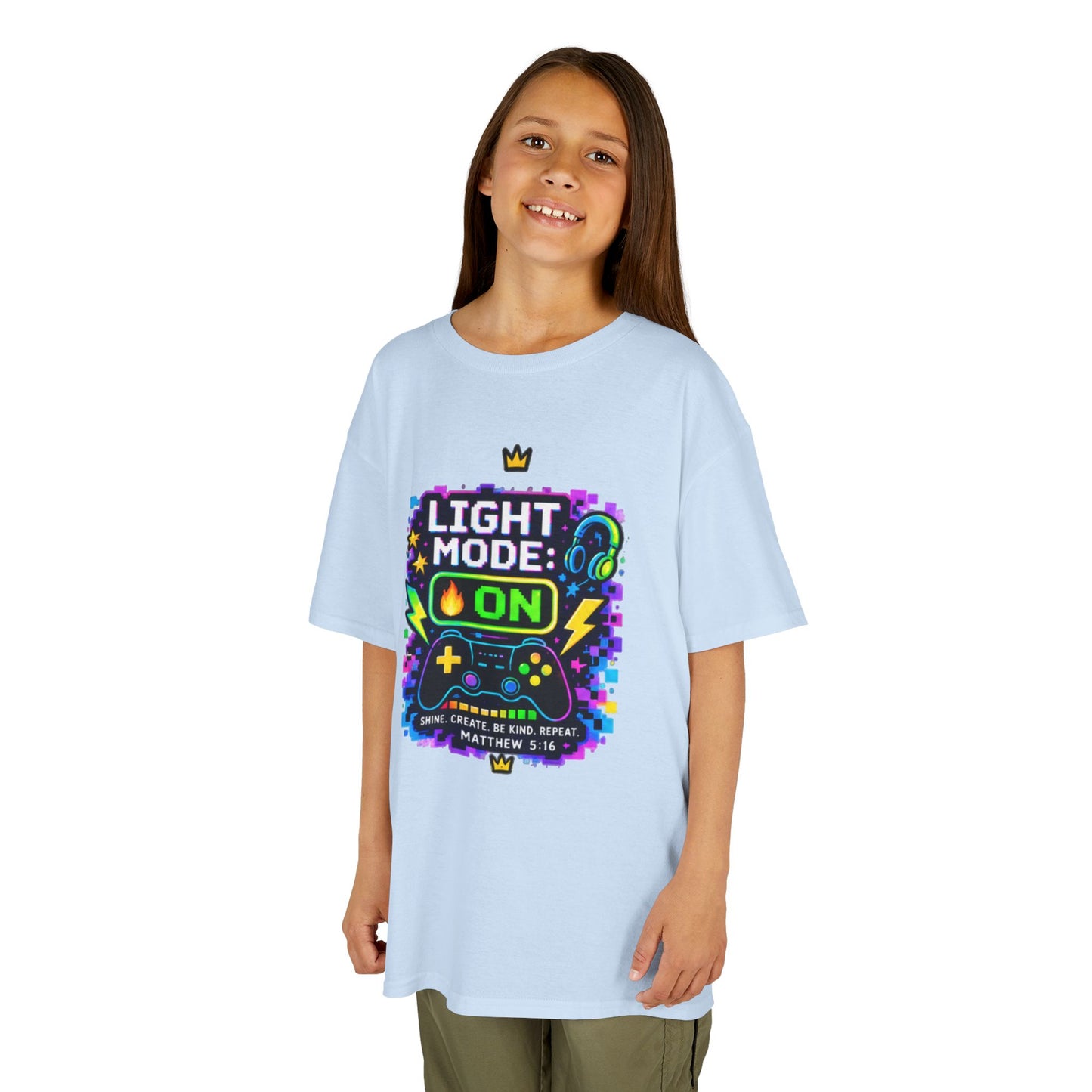 Kids Tee — 'Light Mode On' Neon Gamer Graphic Shirt